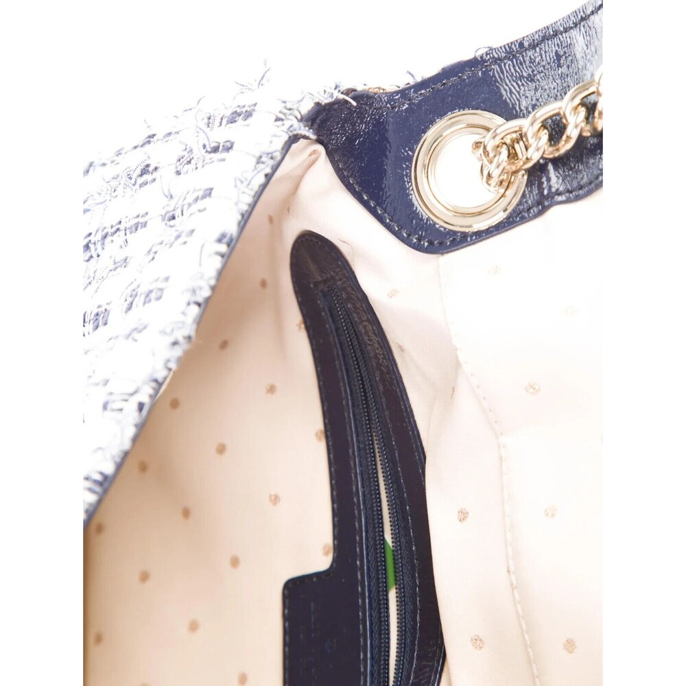 DESIGNER KATE SPADE BLUE MULTI COLOR TWEED FLAP M SIZE CHAIN STRAP SHOULDER BAG - Picture 10 of 13